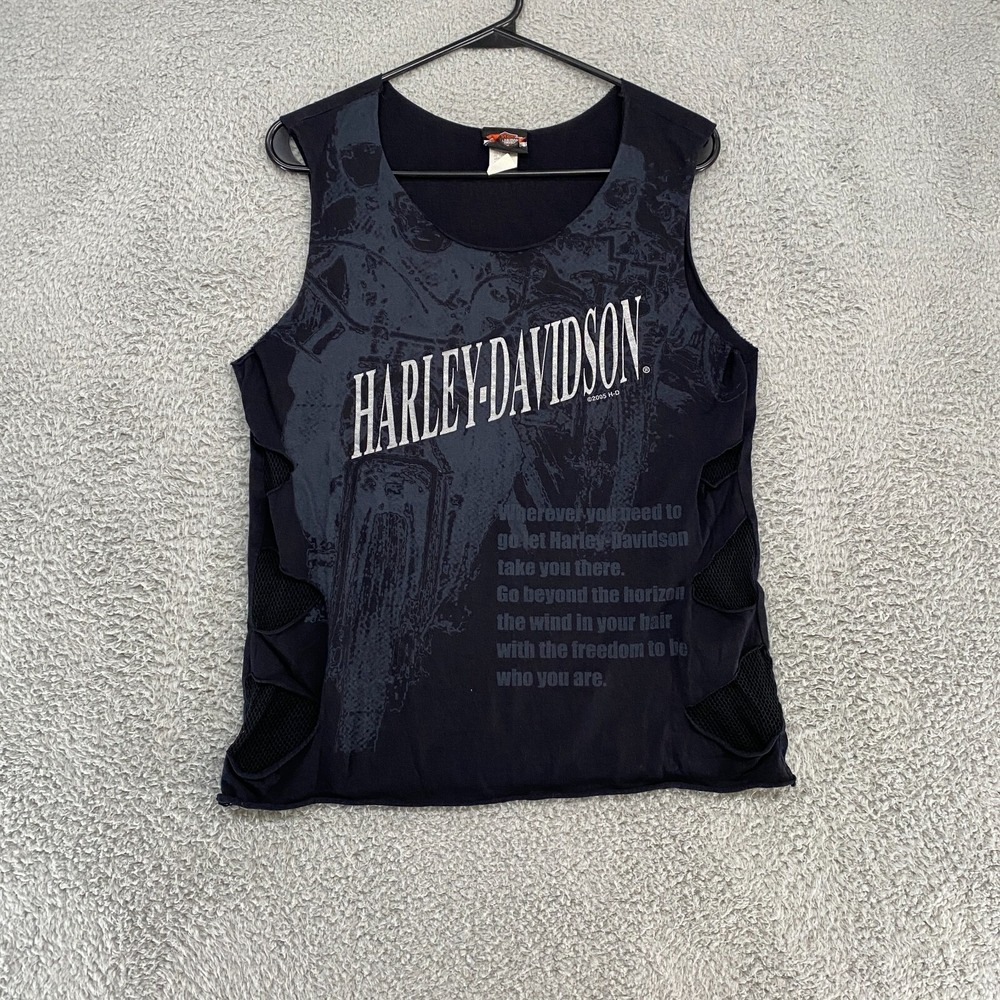 Harley Davidson Tank Womens Small Cutouts Mesh Grunge Biker Motorcycle USA Made